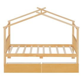 Twin Size Wooden House Bed with Drawers