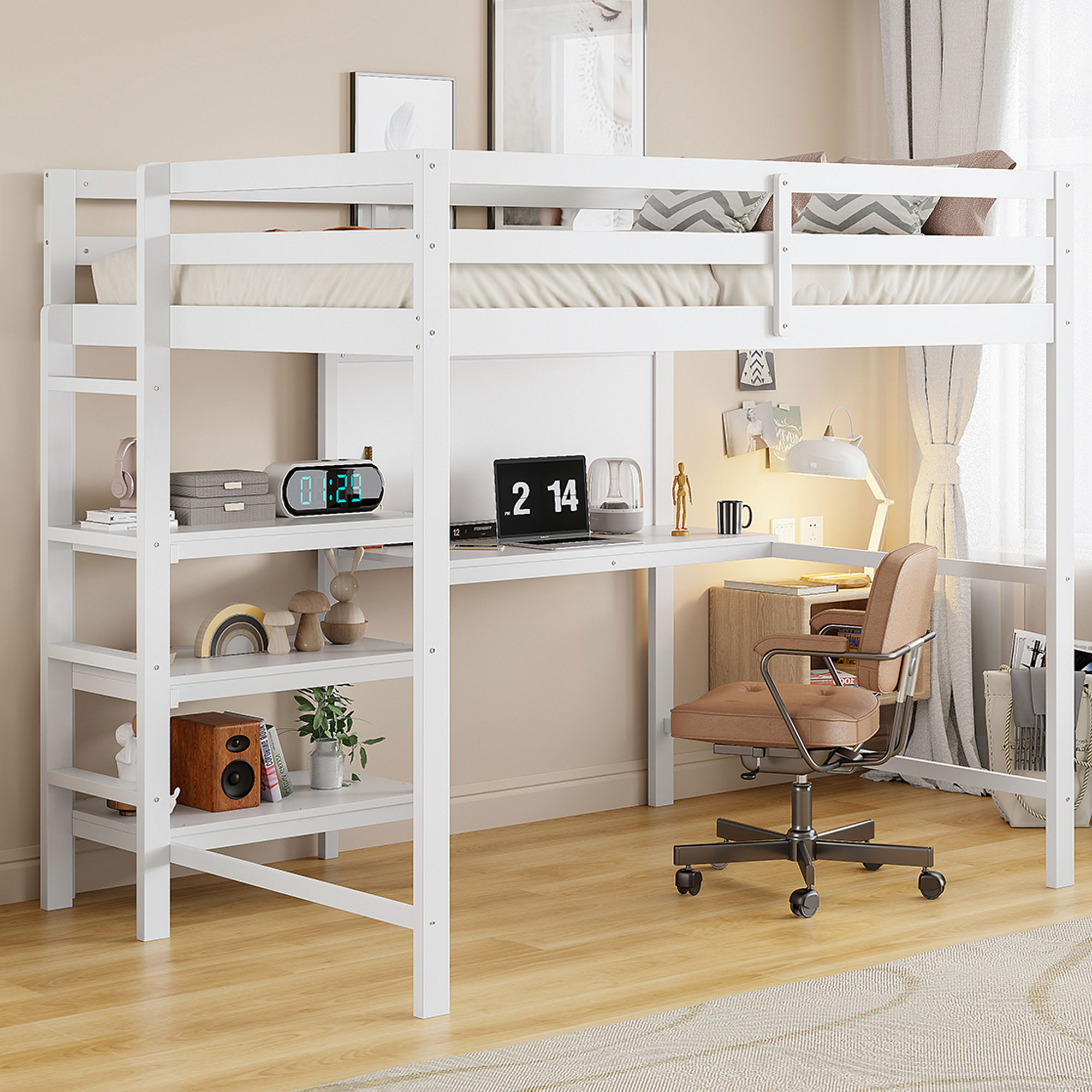 Assembly Instruction For LT100320AAK 7 Twin Size Wooden Loft Bed with Shelves, Desk and Writing Board