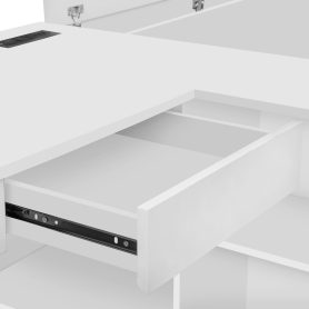 Full Size Wooden Platform Bed With 6 Drawers, Shelves, Desk And Wardrobe