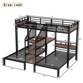 Triple Metal Twin Over Twin Over Twin Bunk Bed With Storage Shelves And Storage Stairs