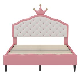 Full Size Lovely Crown Fantasy PU Leather Princess Bed With Tufted Headboard