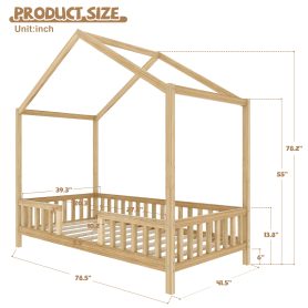 Twin Size Montessori Floor Bed With Canopy and High Railings