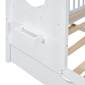 Wooden Twin Size House Bed With Trundle and Storage Shlef