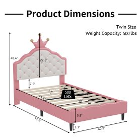 Twin Size  Lovely Crown Fantasy PU Leather Princess Bed With Tufted Headboard