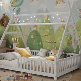 Low Floor Full House Bed With Light, Fence And Roof