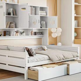 Twin Size Wooden Daybed With 2 Drawers, and All-in-One Cabinet and Shelf 51 Twin Size Wooden Daybed With 2 Drawers, and All-in-One Cabinet and Shelf