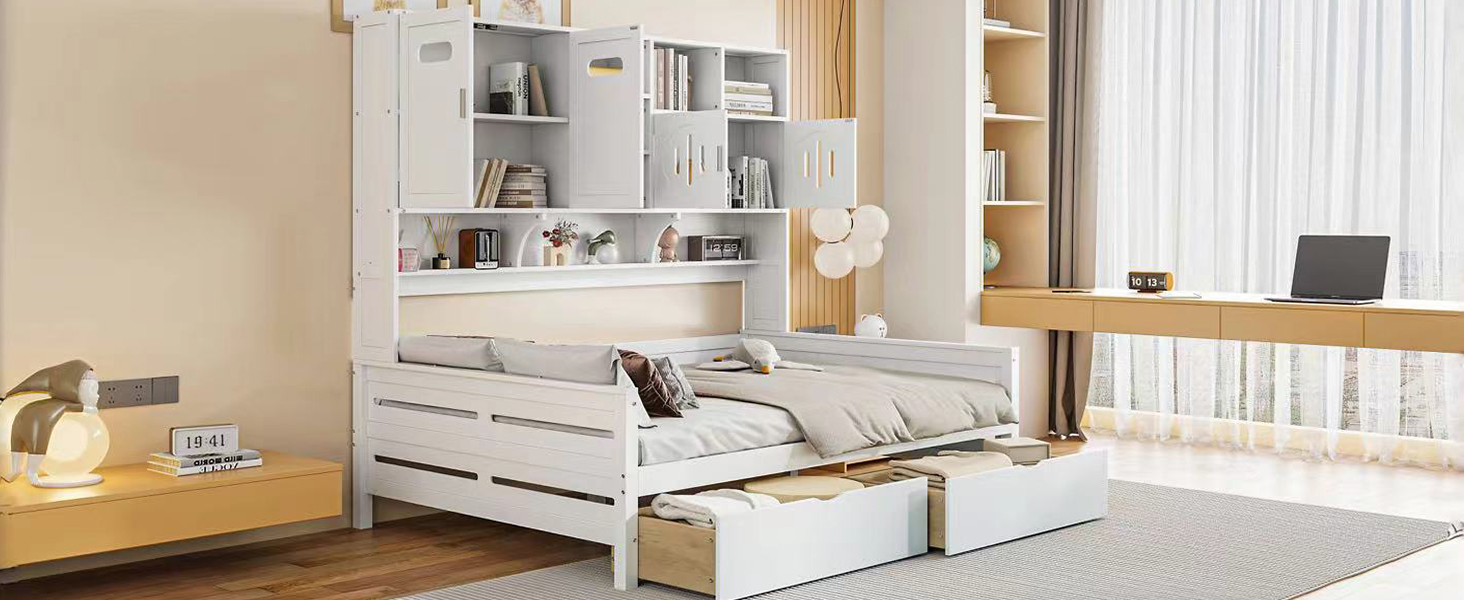 Twin Size Wooden Daybed With 2 Drawers, and All-in-One Cabinet and Shelf 27 Twin Size Wooden Daybed With 2 Drawers, and All-in-One Cabinet and Shelf