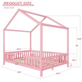 Full Size Montessori Floor Bed With Canopy and High Railings