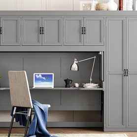 Twin Size Murphy Bed Wall Bed with Wardrobe, Cabinet and Desk