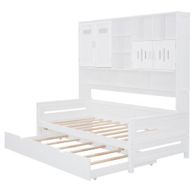 Twin Size Wooden Daybed With Twin Size Trundle, and All-in-One Cabinet and Shelf