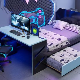 Full Size Wood Daybed with Twin Size Trundle, Desk and USB