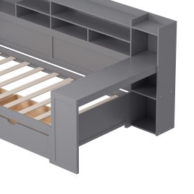 Wooden Twin Size Daybed With Storage Shelves, Two Storage Drawers  and  Study Desk