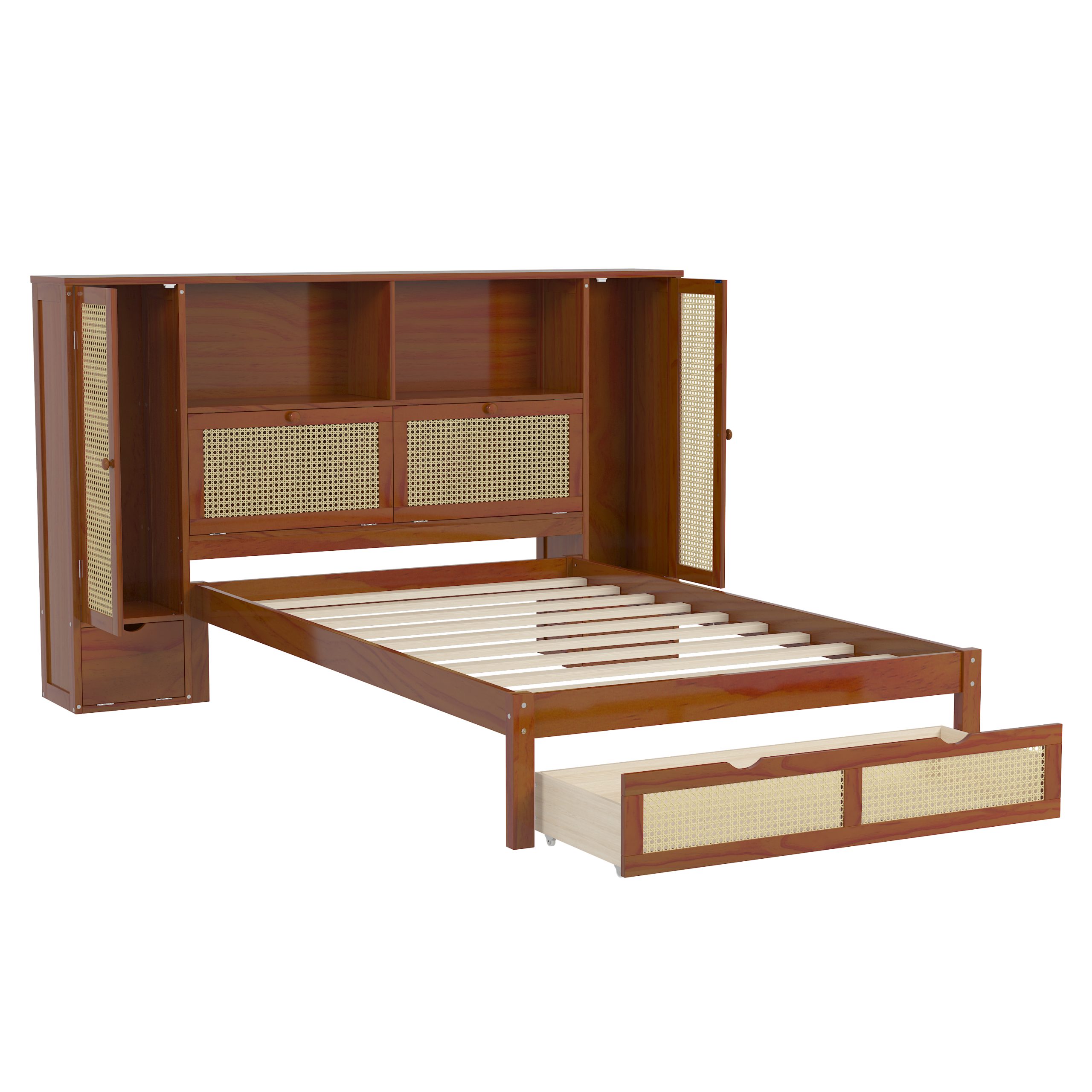 Twin Size Wooden Bed with Two Storage Lockers, Drawer, and Storage Shelf on Headboard 8 Twin Size Wooden Bed with Two Storage Lockers, Drawer, and Storage Shelf on Headboard