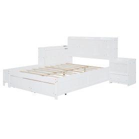 Full Size Wooden Platform Bed With Multi-functional Storage Space, Nightstand, 2 Drawers, Usb Ports And Desk