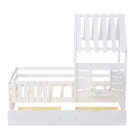 Twin Size House Bed With 2 Storage Drawers and Guardrails