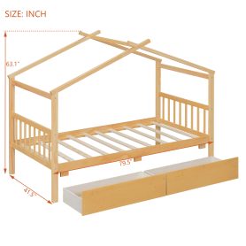 Twin Size Wooden House Bed with Drawers