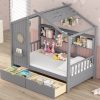 Wooden Twin Size House Bed With 2 Drawers and Storage Shelf