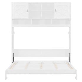 Queen Size Wall Murphy Bed With Ample Storage Space And Diamond Stripes