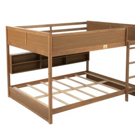 Queen Over Queen Bunk Bed with Built-in Storage Cabinets, Charging Station, Ladder, Safety Guardrails