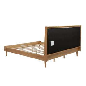 King Size Wood Bed with Piano Key Style Upholstered Headboard