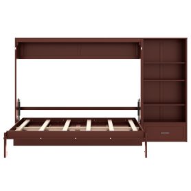 Queen Size Murphy Bed with Height Adjustable Storage Compartments and Shelf