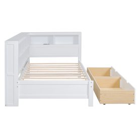 Wooden Twin Size Daybed With 2 Drawers, Storage Shelf And USB Charging Ports