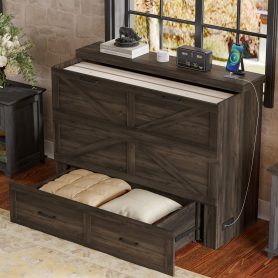 Full Size Farmhouse Murphy Cabinet Bed with Charging Station