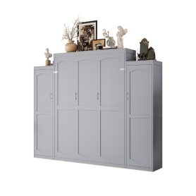 Queen Size Murphy Bed with 2 Wardrobe and Storage Shelf,
