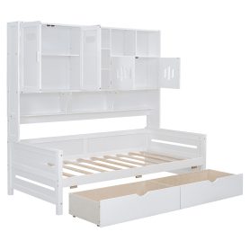 Twin Size Wooden Daybed With 2 Drawers, and All-in-One Cabinet and Shelf 34 Twin Size Wooden Daybed With 2 Drawers, and All-in-One Cabinet and Shelf