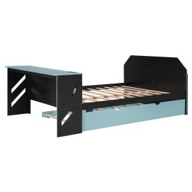 Full Size Wood Daybed with Twin Size Trundle, Desk and USB