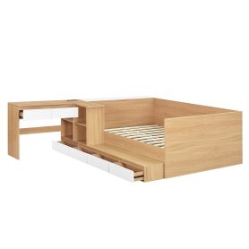 Full Size Wooden Platform Bed With 6 Drawers, Shelves And Dressing Table