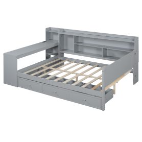 Full Size Wooden Daybed With 3 Drawers, USB Ports and Desk