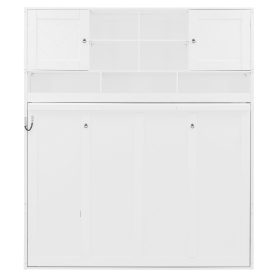 Queen Size Wall Murphy Bed With Ample Storage Space And Chevron Stripes