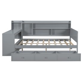 Full Size Wooden Daybed With 3 Drawers, USB Ports and Desk