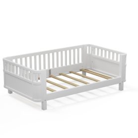Wood Low Profile Twin Bed With Rails For Girls And Boys