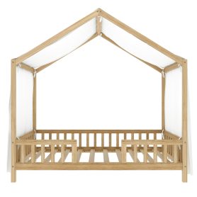 Twin Size Montessori Floor Bed With Canopy and High Railings