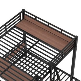 Metal Queen Over Twin Over Twin Bunk Bed With Storage Shelves And Storage Stairs