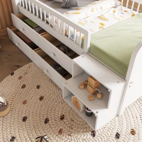 Wooden Twin Loft Bed With House Shape Headboard