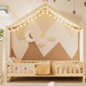 Twin Size Montessori Floor Bed With Canopy and High Railings