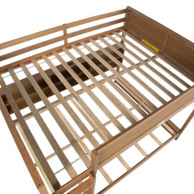 Queen Over Queen Bunk Bed with Built-in Storage Cabinets, Charging Station, Ladder, Safety Guardrails