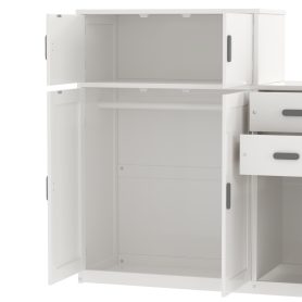 Twin Size Wood Platform Bed With Sample Bookshelf And Movable Wardrobe, Built-in Trundle Bed