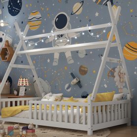 Low Floor Twin House Bed With Light, Fence And Roof 40 Low Floor Twin House Bed With Light, Fence And Roof