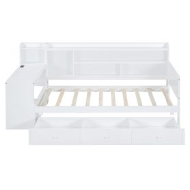 Twin Size Wooden Daybed With 3 Drawers, USB Ports And Desk