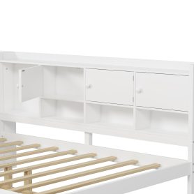 Full Size Wooden L-Shape Daybed with Seven Storage Cabinets and Two Storage Drawers 29 Wooden L-Shape Full Daybed Frame with Study Desk and Built-in Bookshelf