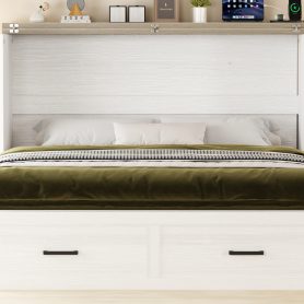 Queen Size Farmhouse Murphy Cabinet Bed with Charging Station