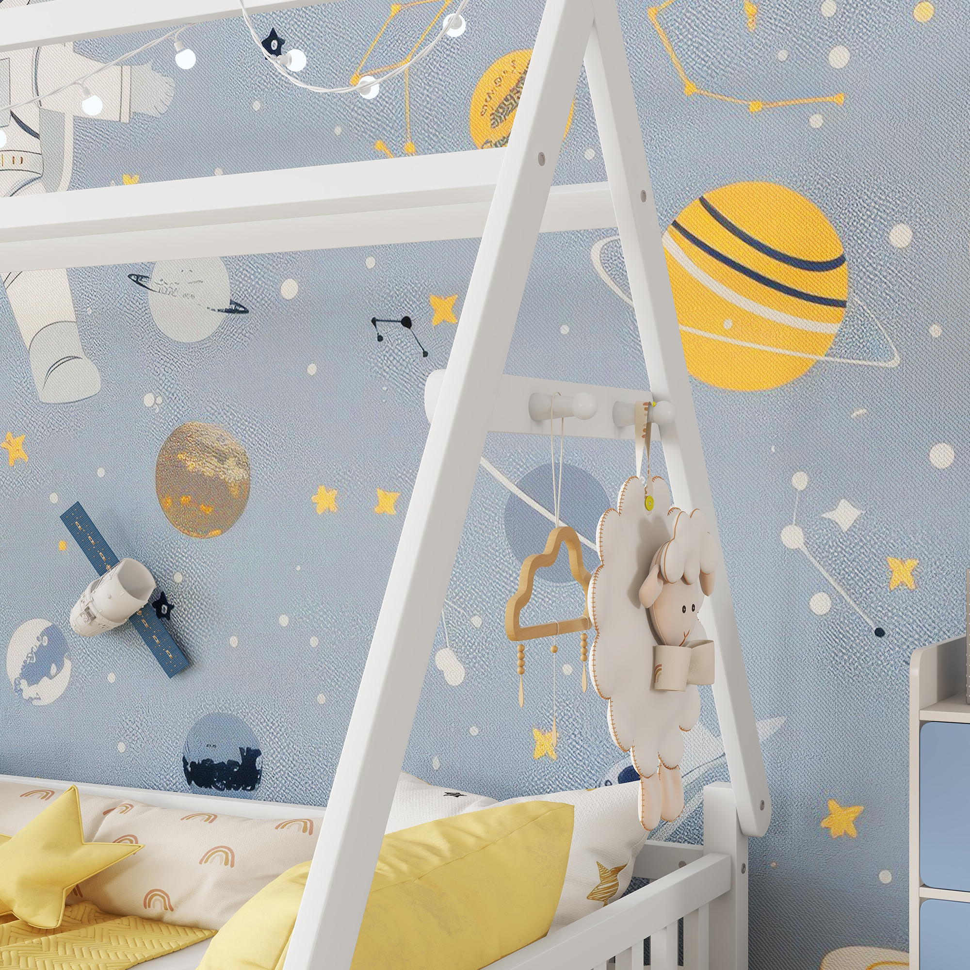 Low Floor Twin House Bed With Light, Fence And Roof 7 Low Floor Twin House Bed With Light, Fence And Roof