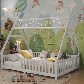 Low Floor Full House Bed With Light, Fence And Roof