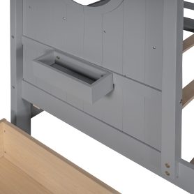 Wood Twin Size House Bed With 2 Drawers and Storage Shelf