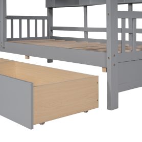 Wood Twin Size House Bed With 2 Drawers and Storage Shelf