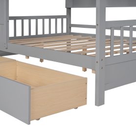 Wooden Full Size House Bed With 2 Drawers and Storage Shelf
